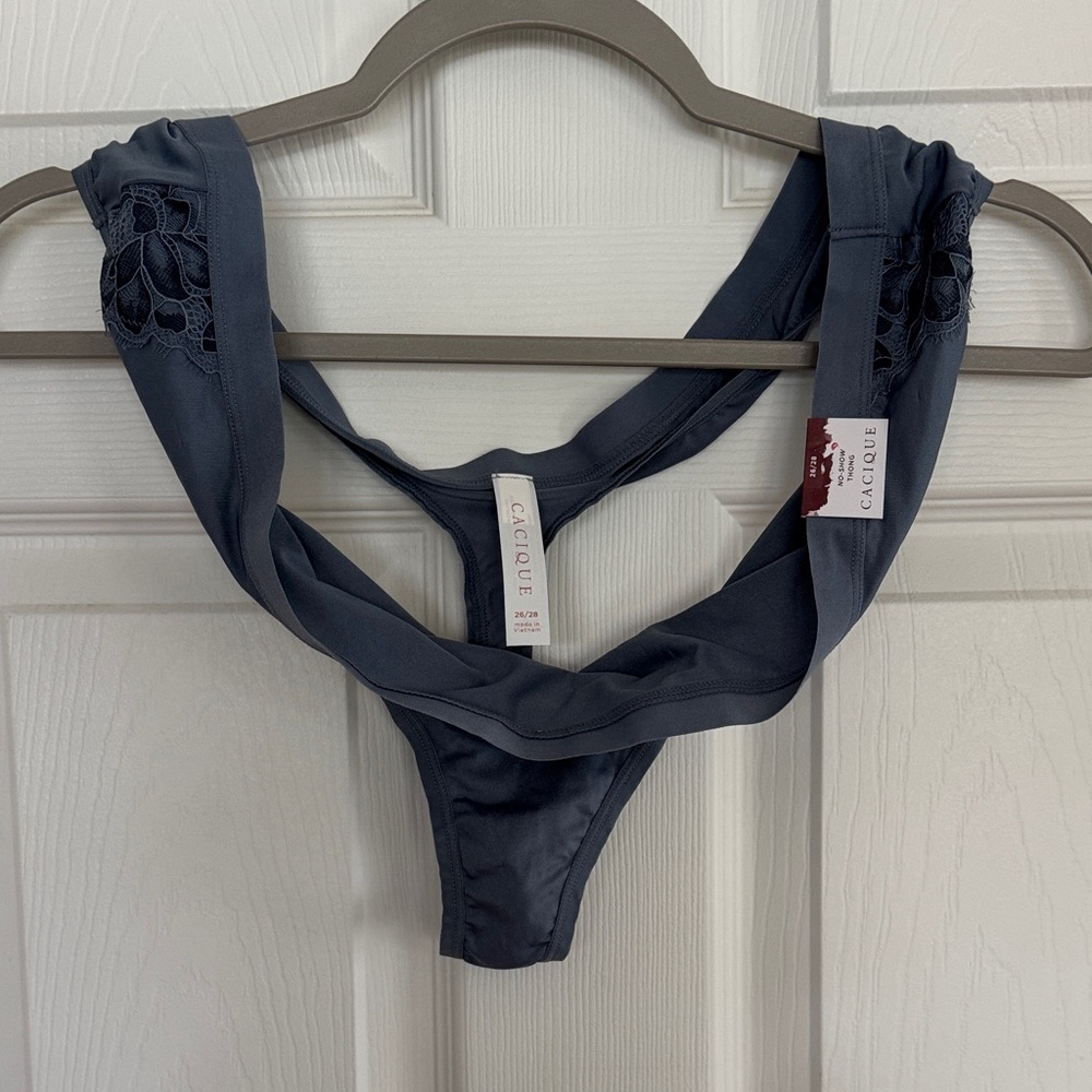 Cacique Lace-Trim Thong Panty in Slate